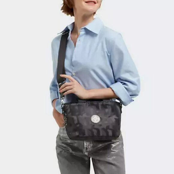 Kipling Minta Shoulder Bag In Black Printed K Pattern - Picture 4 of 13